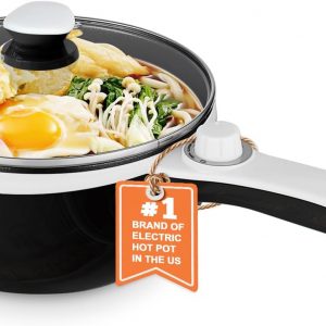 Dezin Hot Pot Electric Upgraded, Non-Stick Sauté Pan, Rapid Noodles Electric Pot, 1.5L Mini Portable Hot Pot for Steak, Egg, Fried Rice, Ramen, Oatmeal, Soup with Power Adjustment