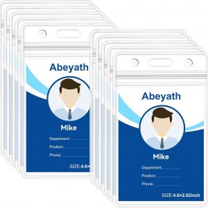 10 Pack Extra Thick ID Card Name Badge Holder Heavy Duty Waterproof Clear Plastic PVC Vertical Sleeve Pocket Resealable