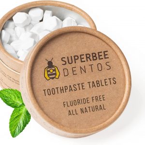 SuperBee Dentos Toothpaste Tablets, 100 Tabs, Fluoride Free & Eco Friendly, Travel Mouthwash Tablets, Sensitive Bites Kids Adults, Chewable Tablet, Spearmint