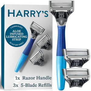 Harry's Shaving Kit for Men - Razor Handle and 3 Razor Blade Refill Cartridges - Ocean Blue