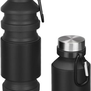 Nefeeko Collapsible Water Bottle, Reuseable BPA Free Silicone Foldable Water Bottles for Travel Gym Camping Hiking, Portable Leak Proof Sports Water Bottle with Carabiner