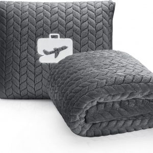 EverSnug Premium Travel Blanket Pillow - Soft 2 in 1 Airplane Blanket with Soft Bag Pillowcase, Hand Luggage Sleeve and Backpack Clip (Grey)