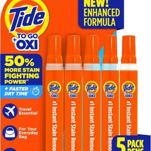 Tide Stain Remover for Clothes, Tide To Go Pen, Instant Stain Remover for Clothes, Travel & Pocket Size, 5 Count (Pack of 1)