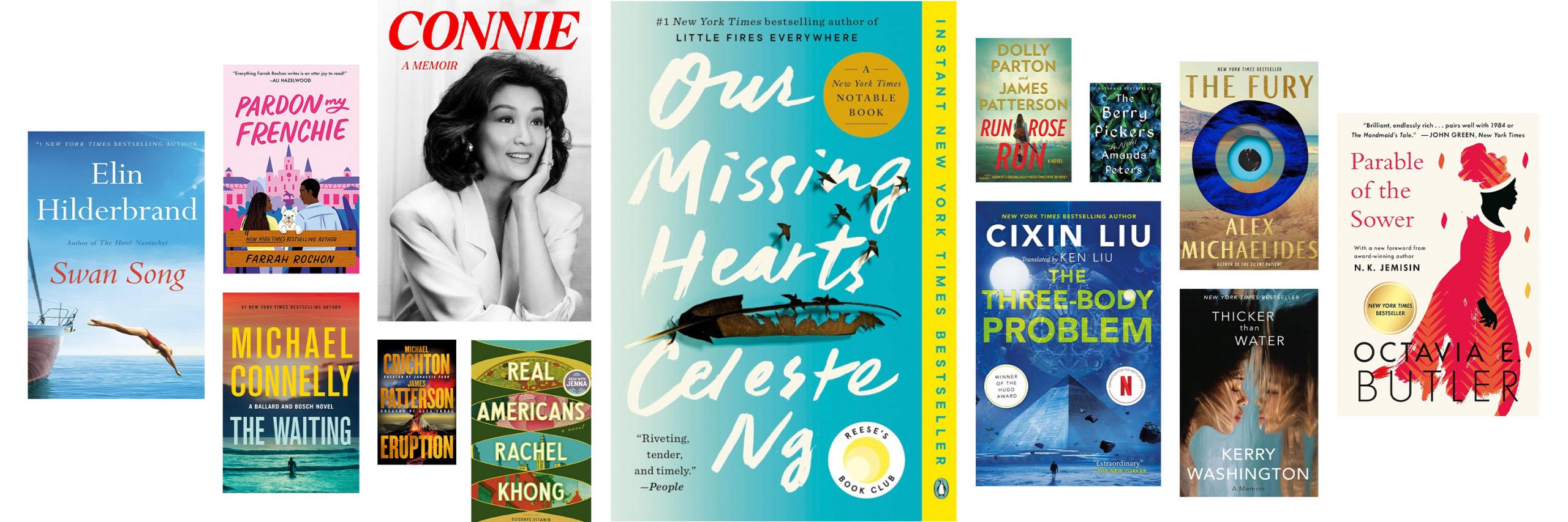 A large collage of various, colorful book covers.